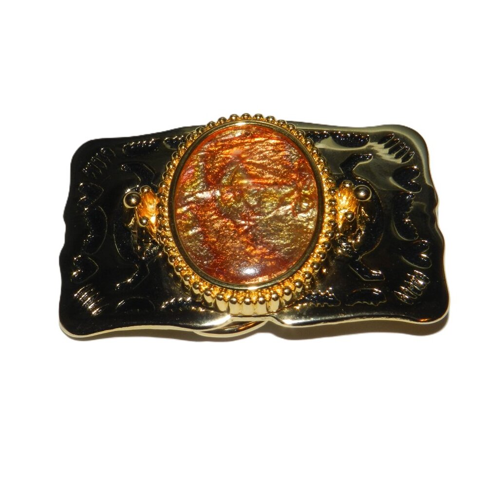 Vintage 80s Women's Buckle in Gold Lucite And Copper - Rare!